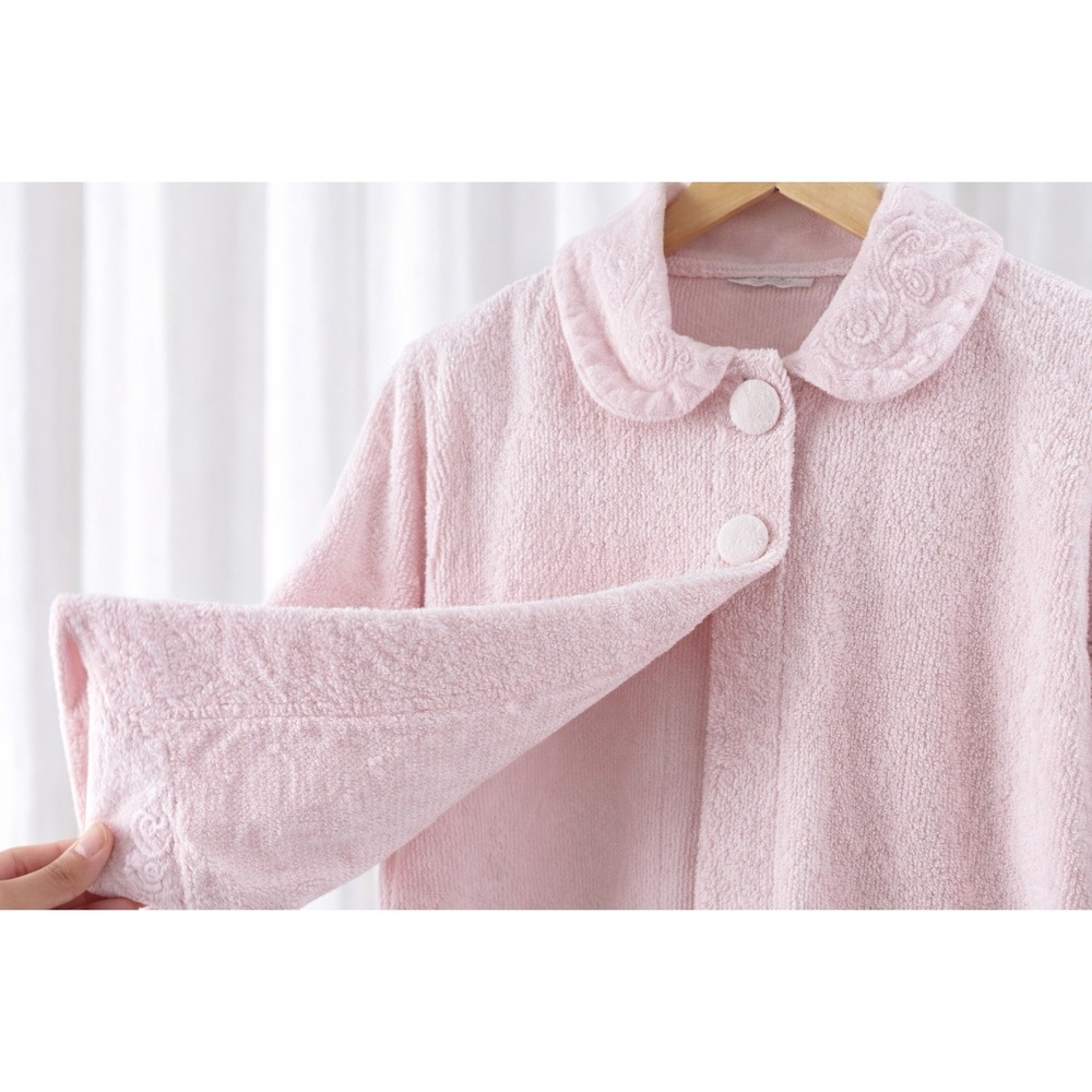 Adonna Bed Jacket French Terry Cloth Lounge Cardigan CottageCore Pink Size M - Picture 3 of 13